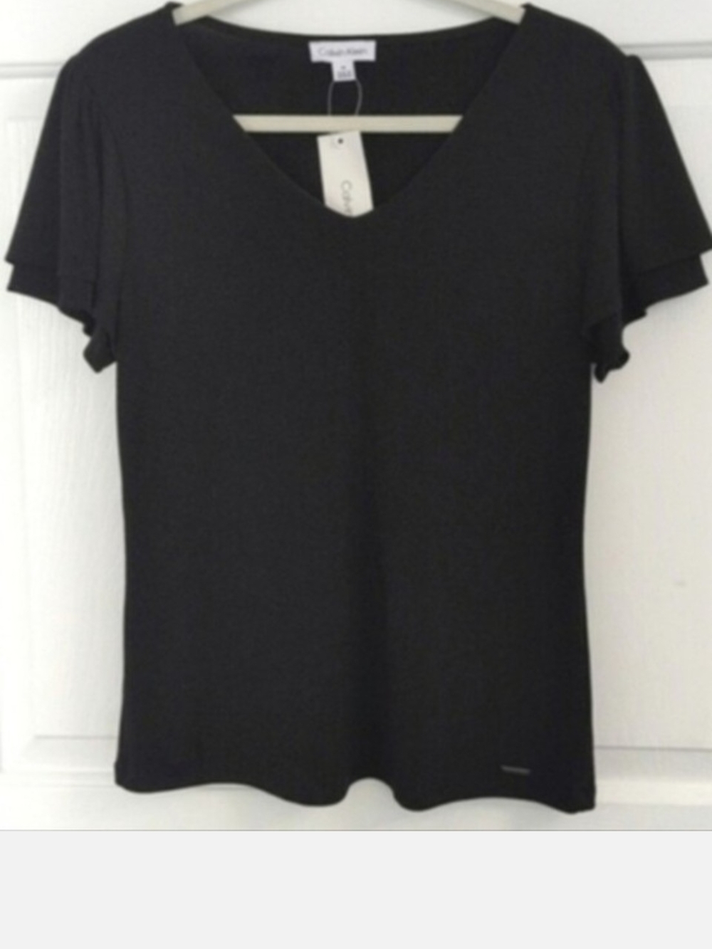 Calvin Klein Black V-Neck Flutter Sleeve Top